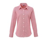 Premier Women's Micro Gingham Check Cotton Long-Sleeved Shirt in Red | Size: XS Premier Red XS