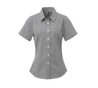 Premier Women's Micro Gingham Check Cotton Short-Sleeved Shirt in Black | Size: Large Premier Black L