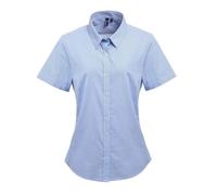 Premier Women's Micro Gingham Check Cotton Short-Sleeved Shirt in Light Blue | Size: 3XL Premier Light Blue 3XL