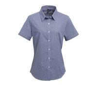 Premier Women's Micro Gingham Check Cotton Short-Sleeved Shirt in Navy | Size: 2XL Premier Navy 2XL