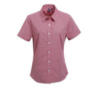 Premier Women's Micro Gingham Check Cotton Short-Sleeved Shirt in Red | Size: 2XL Premier Red 2XL