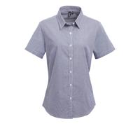 Premier Women's Microcheck Gingham Short Sleeve Cotton Shirt Business Casual