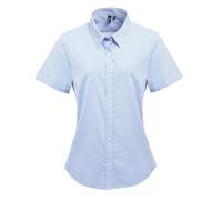 Premier Women's Microcheck Gingham Short Sleeve Cotton Shirt Business Casual