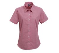 Premier Women's Microcheck Gingham Short Sleeve Cotton Shirt Business Casual