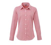 Premier Womens/Ladies Microcheck Long Sleeve Shirt (Red/White) Cotton - Size 3XL