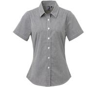 Premier Women's Microcheck Short Sleeve Cotton Shirt in Black | Size: 2XL Premier Black 2XL