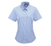 Premier Women's Microcheck Short Sleeve Cotton Shirt in Light Blue | Size: XL Premier Light Blue XL