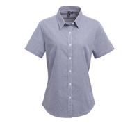 Premier Women's Microcheck Short Sleeve Cotton Shirt in Navy | Size: 3XL Premier Navy 3XL