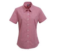 (XL, Red/White) Premier Womens/Ladies Microcheck Short Sleeve Cotton Shirt