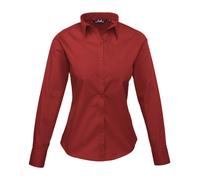 Premier Women's Poplin Long Sleeve Blouse - Burgundy