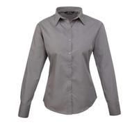 Premier Women's Poplin Long Sleeve Blouse - Dark Grey