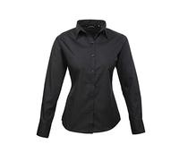 Premier Women's poplin Long Sleeve Blouse, Ladies Plain Work Shirt-Black-Size 14