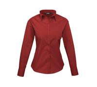 Premier Women's Poplin Long Sleeve Blouse PR300 - Ladies Plain Work Shirt (A)
