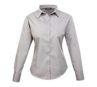 Premier Women's Poplin Long Sleeve Blouse - Silver