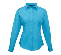 Premier Women's Poplin Long Sleeve Blouse Turquoise Semi Fitted Easy Care