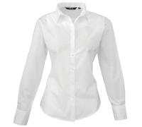Premier Women's poplin Long Sleeve Blouse, Ladies Plain Work Shirt-White-Size 12