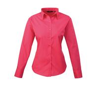Premier Womens/Ladies Poplin Long-Sleeved Blouse (16) (Hot Pink)