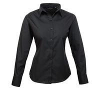 (20, Black) Premier Womens/Ladies Poplin Long-Sleeved Blouse