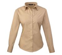 Premier Women's Poplin Long-Sleeved Blouse in Khaki | Size: 16 Premier Khaki 16