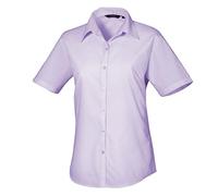 Premier Women's poplin Short Sleeve Blouse, Ladies Plain Work Shirt-Lilac-Size 8