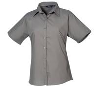 Premier Women's Poplin Short-Sleeved Blouse in Dark Grey | Size: 3XL Premier Dark Grey 3XL