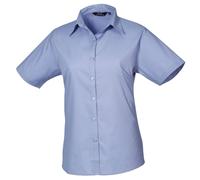 Premier Women's Poplin Short-Sleeved Blouse in Mid Blue | Size: 5XL Premier Mid Blue 5XL