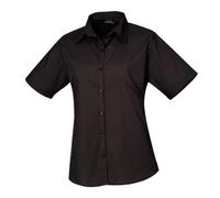 Premier Women's poplin Short Sleeve Blouse, Ladies Plain Work Shirt-Black-Size 6