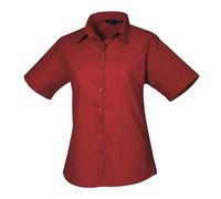 Premier Women's Short Sleeve Poplin Blouse - Burgundy