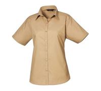 Premier Women's Short Sleeve Poplin Blouse Khaki Fitted Easycare Workwear