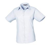 Premier Women's Short Sleeve Poplin Blouse - Light Blue