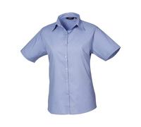Premier Women's Short Sleeve Poplin Blouse - Mid Blue