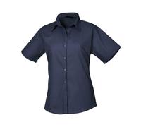 Premier Women's Navy Short Sleeve Poplin Blouse Fitted Easycare Workwear