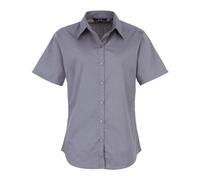 Premier Women's Short Sleeve Poplin Blouse Plain Work Shirt in Dark Grey | Size: 30 Premier Dark Grey 30