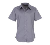 Premier Women's Short Sleeve Poplin Blouse Plain Work Shirt in Dark Grey | Size: 8 Premier Dark Grey 8