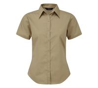 Premier Women's Short Sleeve Poplin Blouse Plain Work Shirt in Khaki | Size: 16 Premier Khaki 16