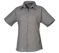 Premier Women's Short Sleeve Poplin Blouse Plain Work Shirt in Mid Grey | Size: 12 Premier Mid Grey 12