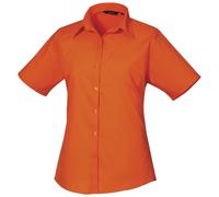 Premier Women's Short Sleeve Poplin Blouse Plain Work Shirt in Orange | Size: 8 Premier Orange 8