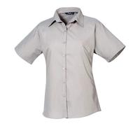 Premier Women's Short Sleeve Poplin Blouse Silver Fitted Easycare Workwear
