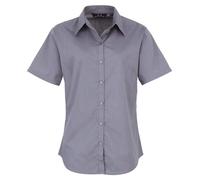Premierstar Women's Short Sleeve Poplin Blouse – Fitted Easycare – Steel