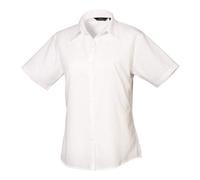 Premier Women's Short Sleeve Poplin Blouse White Fitted Easycare Workwear