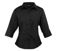 Premier Women's ¾ sleeve poplin blouse - Soft collar styling, Rounded bottom hem