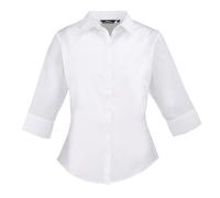 Premier Women's ¾ sleeve poplin blouse - Soft collar styling, Rounded bottom hem