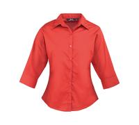 Premier Women's ¾ sleeve poplin blouse - Soft collar styling, Rounded bottom hem
