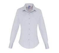 Premier Women's Stretch Fit Poplin Long Sleeve Blouse in Silver | Size: 2XL Premier Silver 2XL