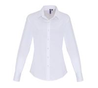 Premier Women's Stretch Fit Poplin Long Sleeve Blouse in White | Size: 3XL Premier White 3XL