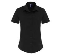 Premier Women's Stretch Fit Poplin Short Sleeve Blouse in Black | Size: XL Premier Black XL