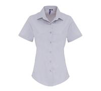 Premier Women's Stretch Fit Poplin Short Sleeve Blouse in Silver | Size: Large Premier Silver L