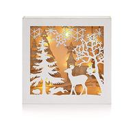 Premier Wooden Snowy Forest Reindeer Christmas Scene Lit Shadow Box