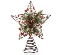 Premier Woodland Star Christmas Tree Topper (25cm) (Natural/Green/Red)