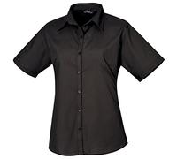 Short Sleeve Poplin Blouse Plain Work Shirt Premier Black 16